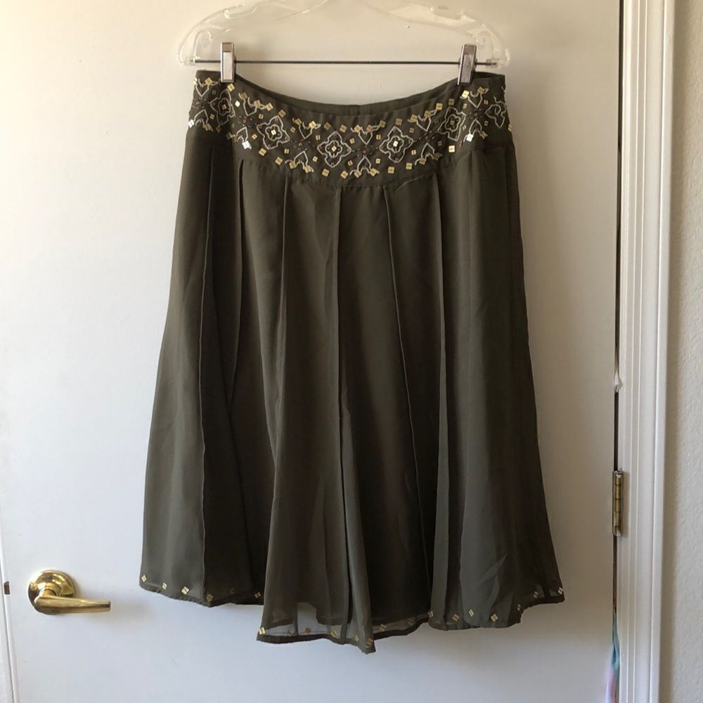 Worthington Olive Green A-Line Skirt with Embellished Waist